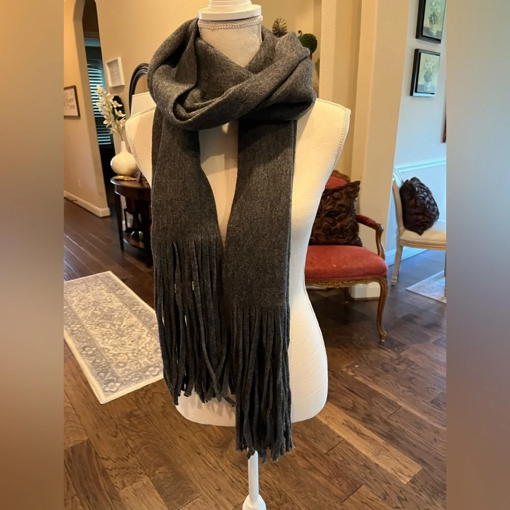 Lucky Brand Brushed Oversized Scarf Wrap in Charcoal Gray with Long Fringe